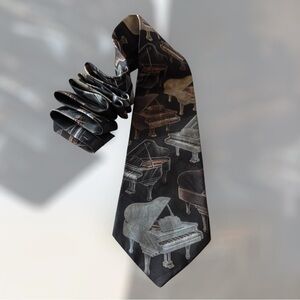 D'em Crazy Musician Grand Pianos Neck Tie Necktie Black Gold Polyester